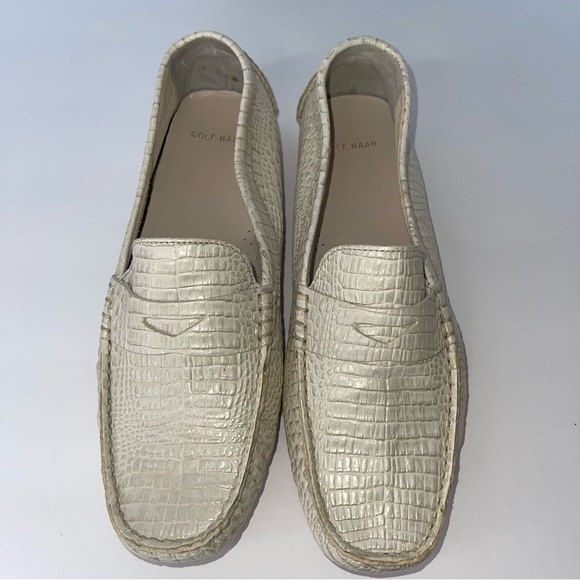 Cole Haan Trillby driving Moccasin penny loafer Leather Crocodile 8 white chic - Picture 13 of 16